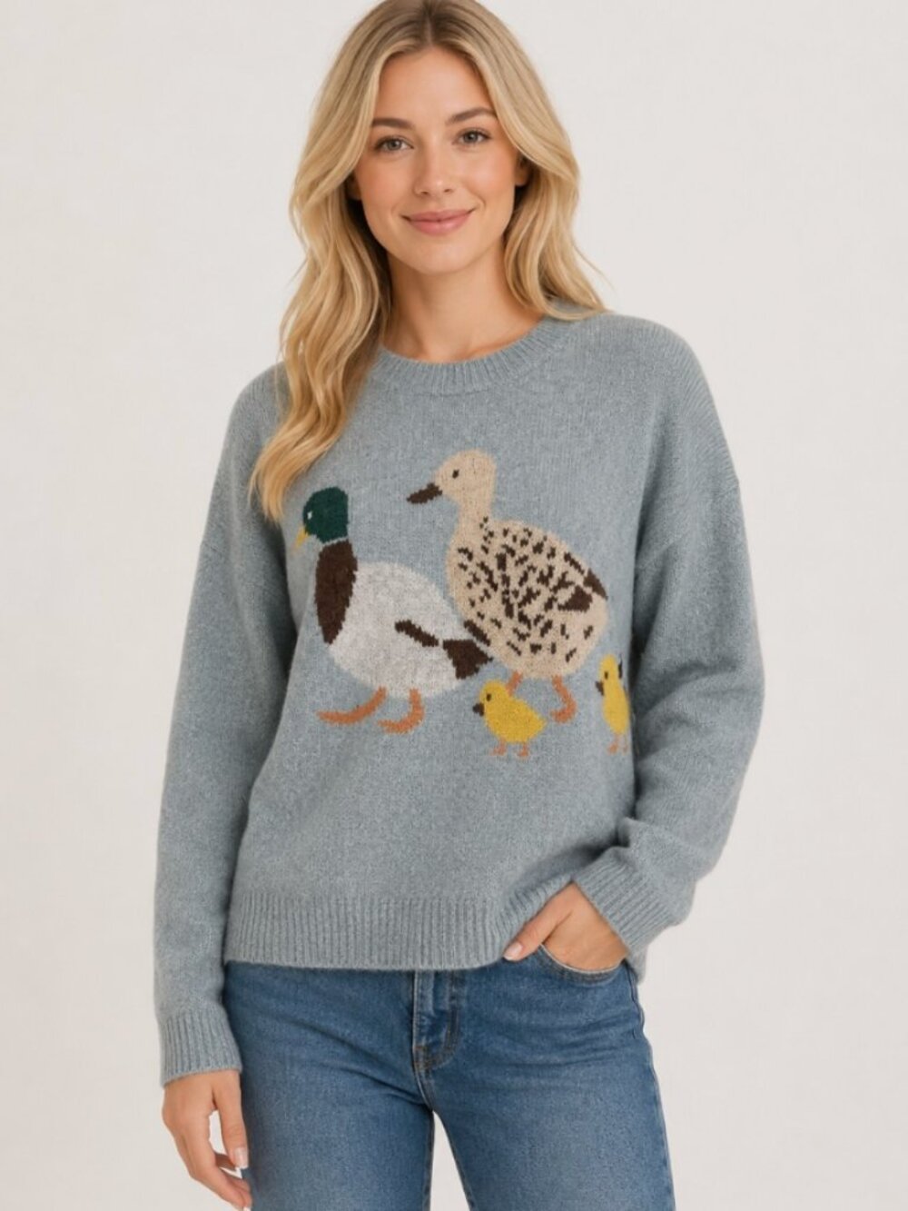 Dreamers Soft Duck Family Sweater Monogram Fun Pullover New